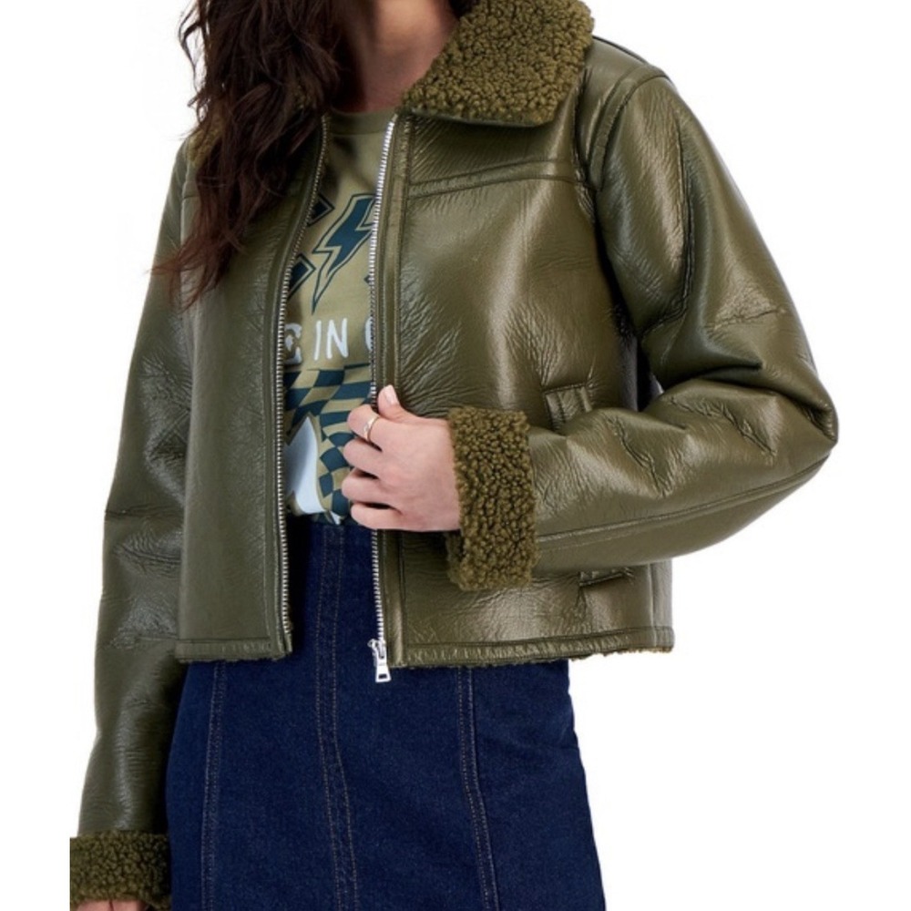 Maralyn & Me Olive Green Faux Leather Shearling Jacket Size XXL Juniors